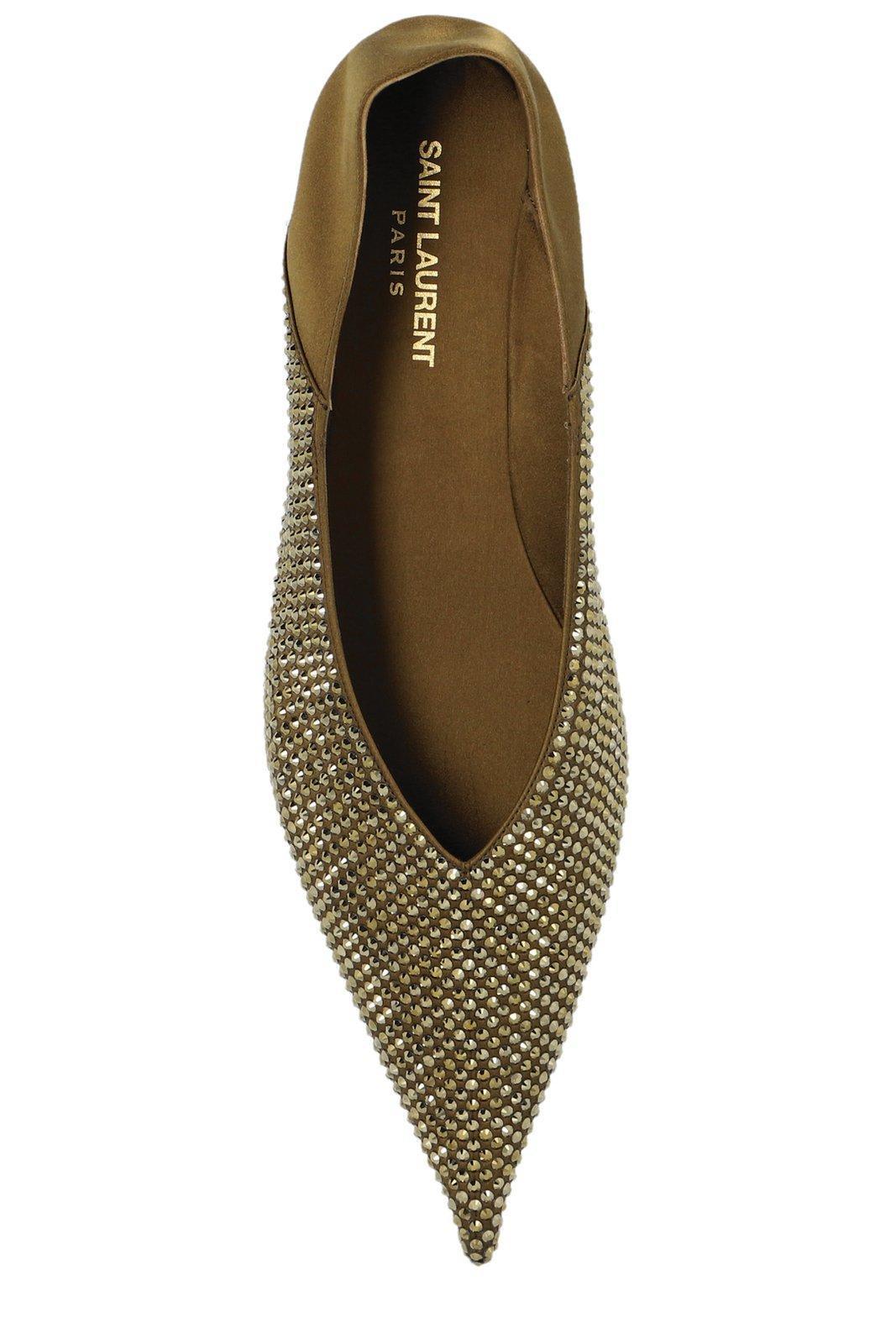 SAINT LAURENT Nour Pointed Toe Slippers In Golden Product Image