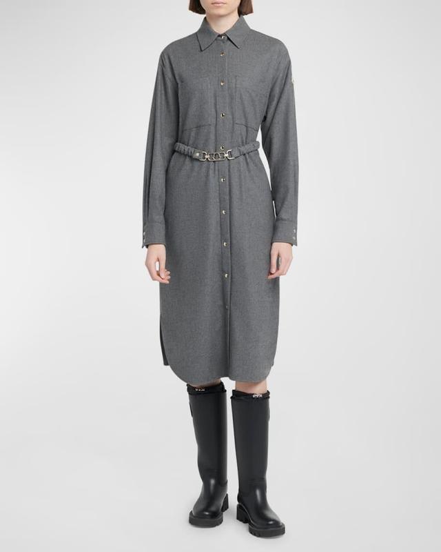 Belted Flannel Midi Shirtdress Product Image