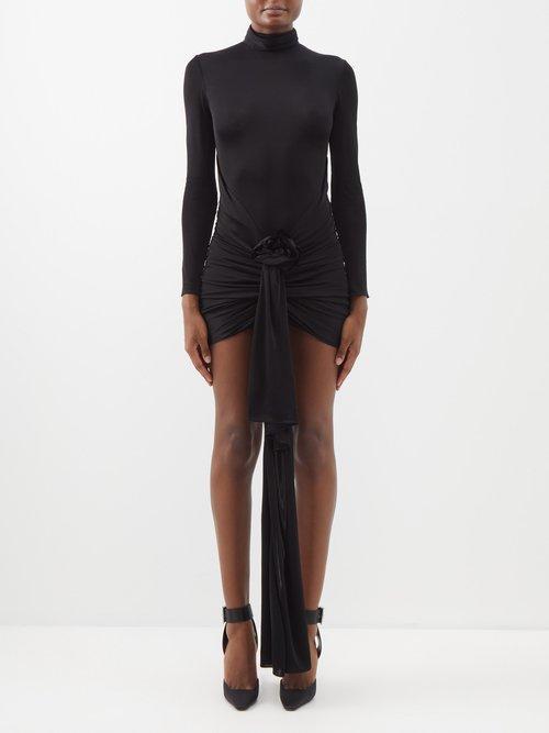 Womens Draped Dress in Shiny Jersey - Noir - Size 4 - Noir - Size 4 Product Image