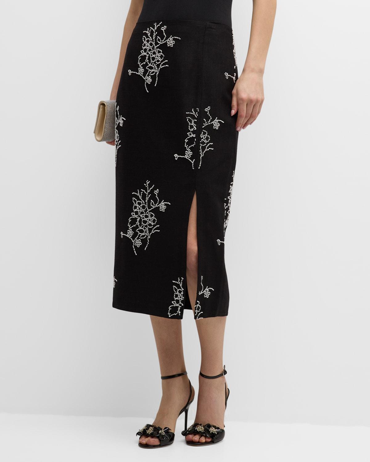 Womens Santanna Floral Beaded Midi-Skirt Product Image