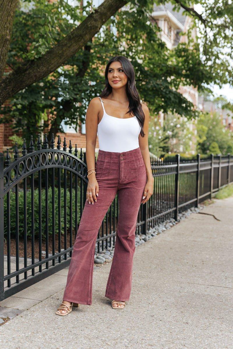 Free People Jayde Cord Flare Jeans - Plum Product Image