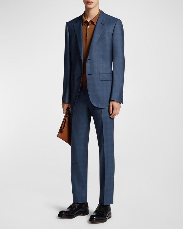 ZEGNA Men's Tonal Plaid Wool Suit - Size: 50R EU (40R US) - BLUE NAVY CHECK Product Image