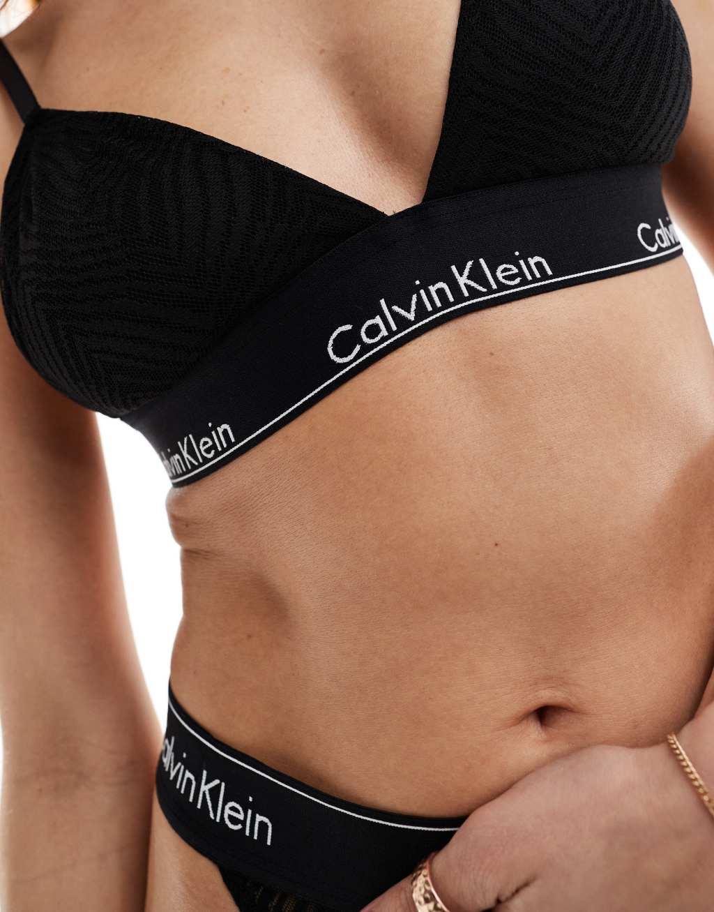 Calvin Klein modern lace lightly lined triangle bralette in black Product Image