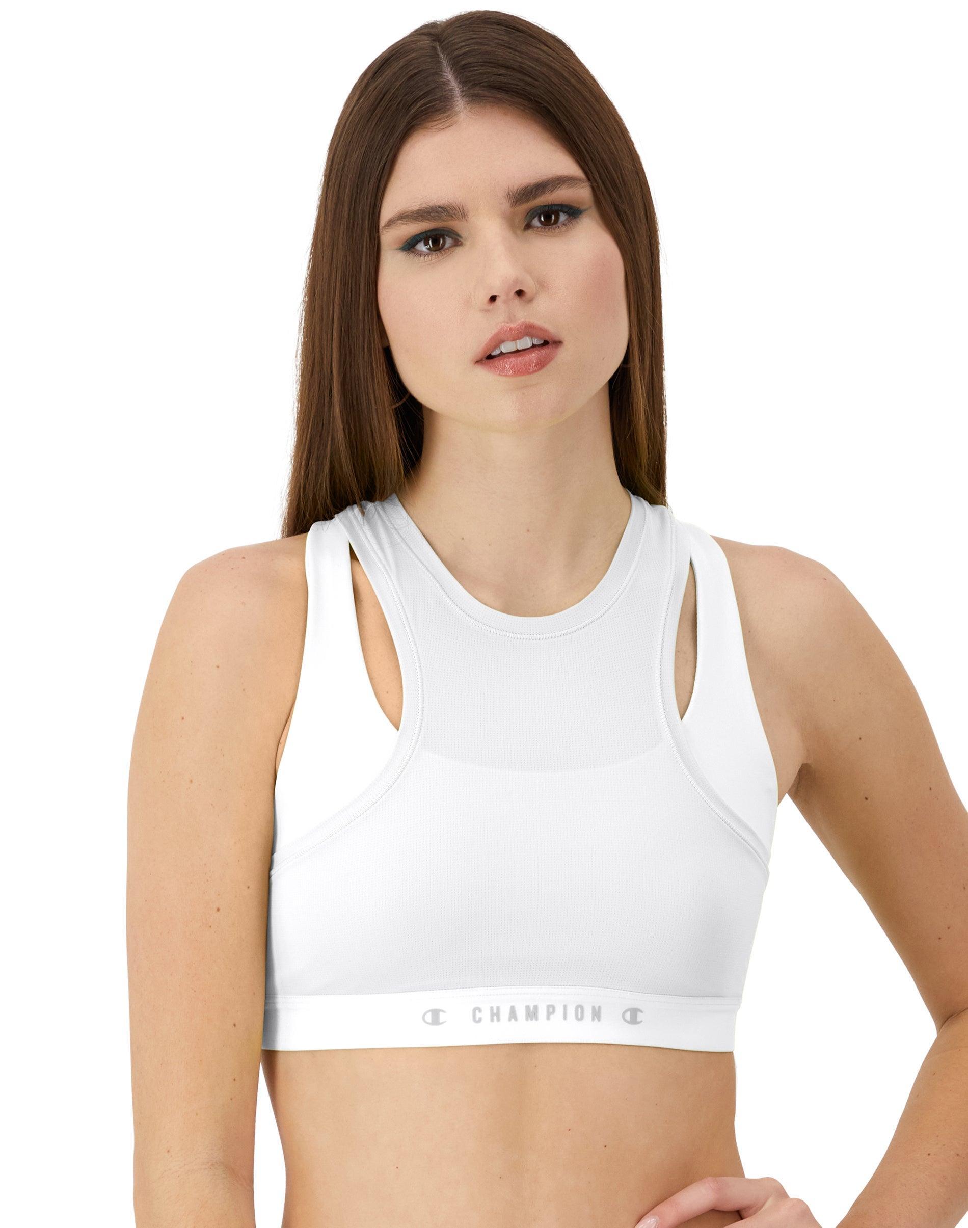 Womens Champion Absolute Mesh 2-Fer Sports Bra, Classic Script Graphic White S product image