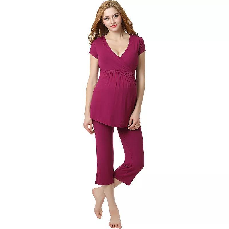 Maternity Pokkori Daily Essential Pajama Top & Pajama Capri Set, Womens Pink Product Image