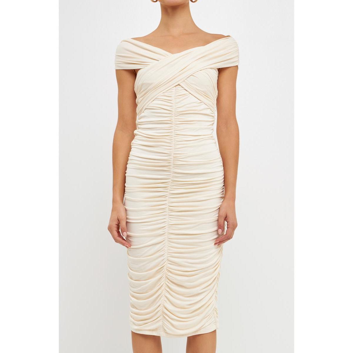 Womens Draped Knit Midi Dress Product Image