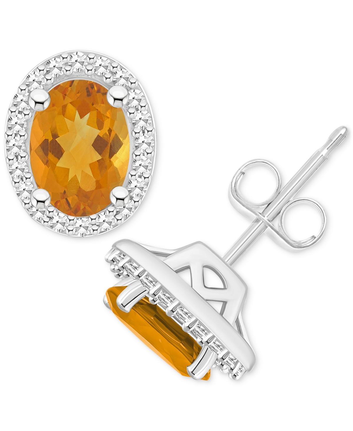 Celebration Gems Sterling Silver Gemstone & 1/5 Carat T.W. Diamond Halo Stud Earrings, Womens, Citrine Product Image