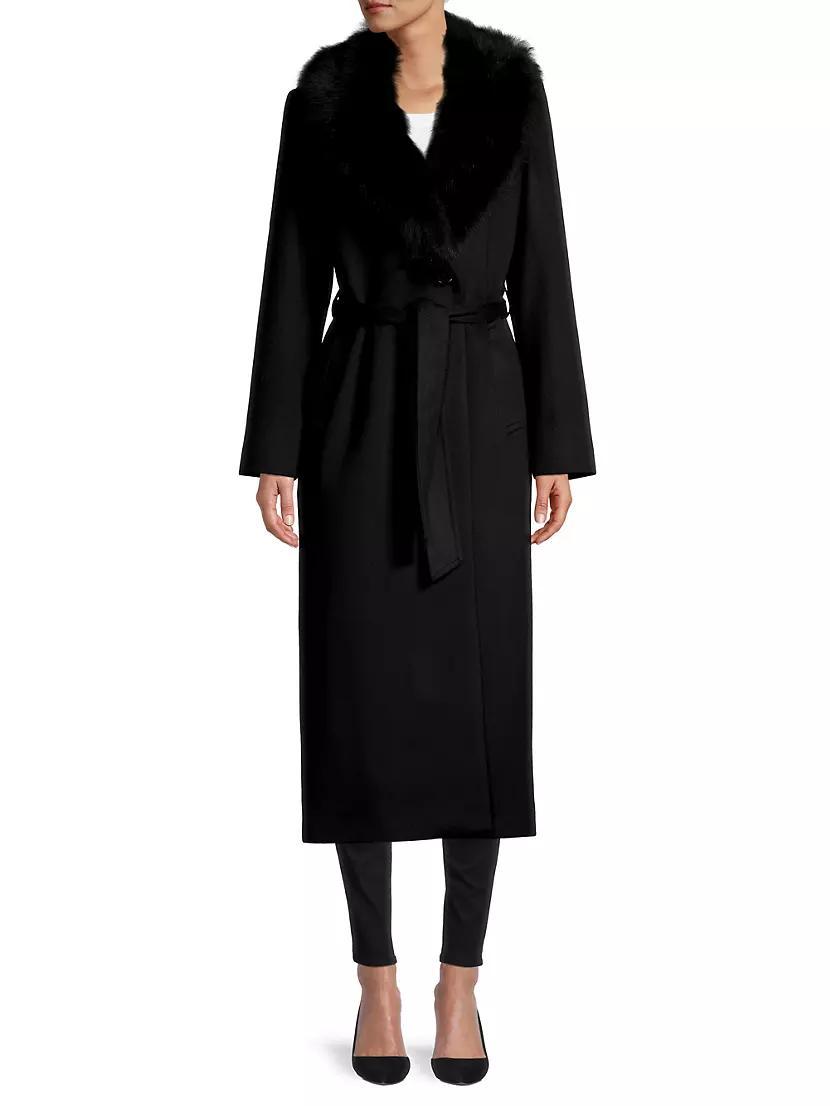 Shearling Long Belted Wrap Coat Product Image