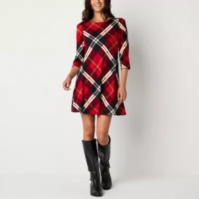 Jessica Howard Womens 3/4 Sleeve Plaid Shift Dress Petite Product Image