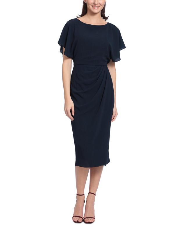 Maggy London Crew Neck Short Dolman Sleeve Faux Wrap Midi Sheath Dress Product Image