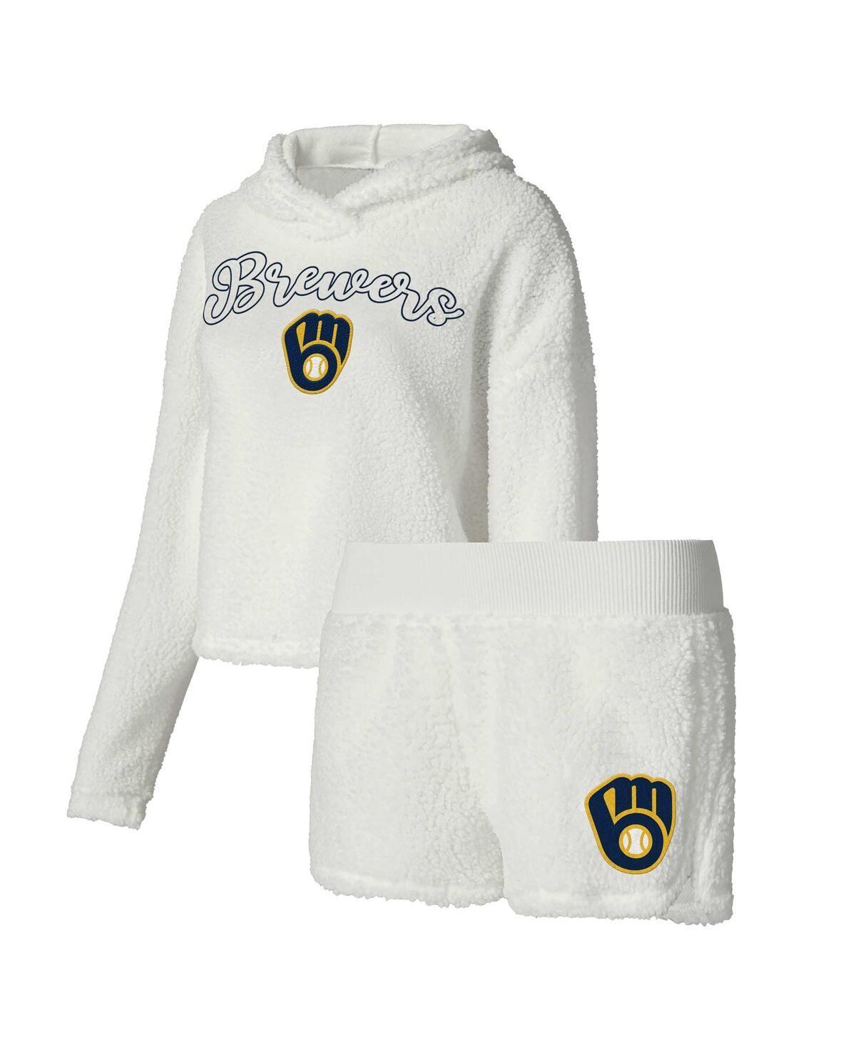 Womens Concepts Sport Cream Milwaukee Brewers Fluffy Hoodie Top & Shorts Sleep Set Product Image