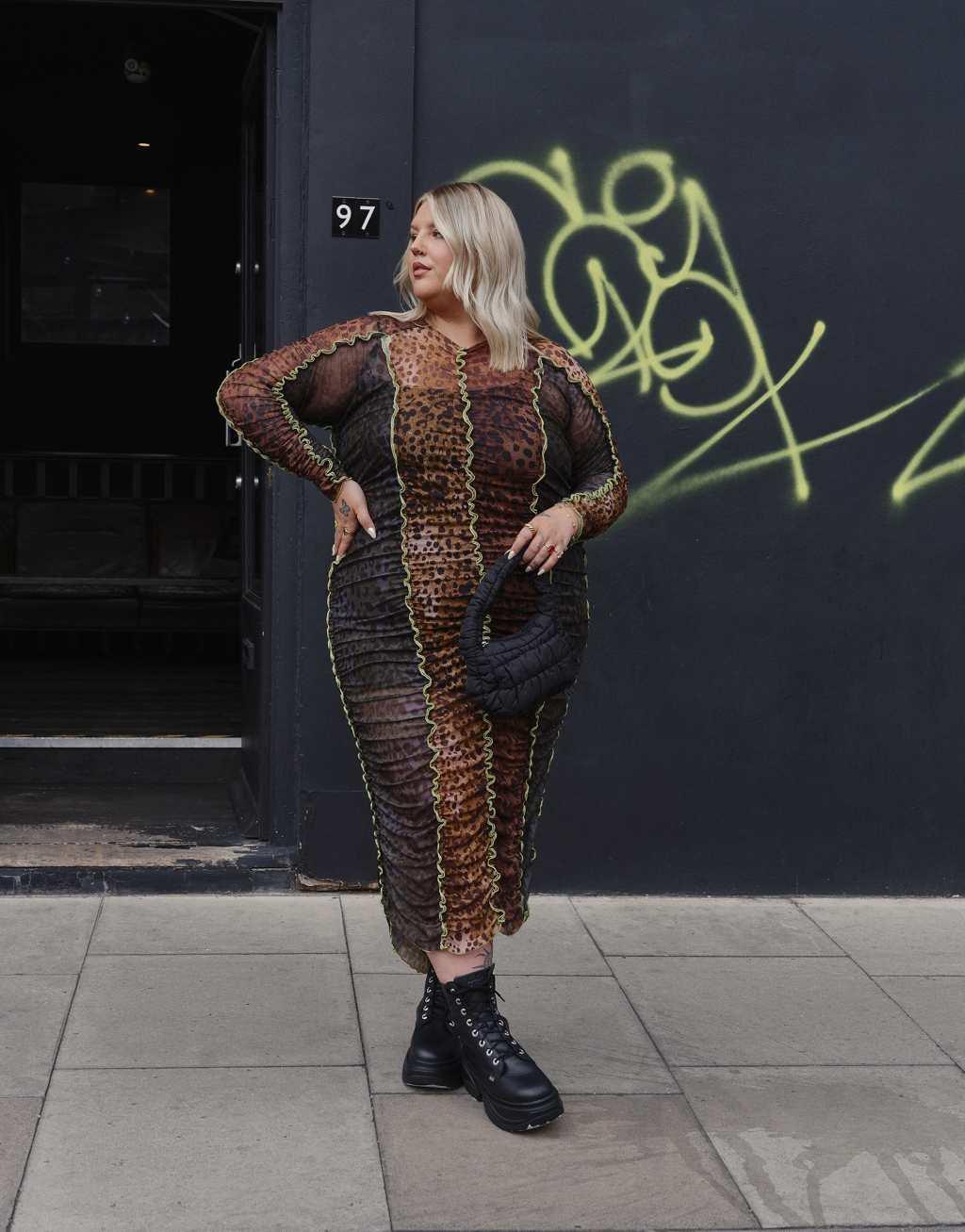 Renee Studio x Holly Wynne exclusive mesh high neck midi dress in leopard print Product Image