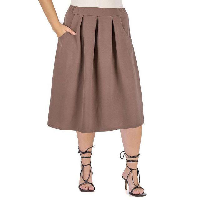 Plus Size 24Seven Comfort Apparel Long Pleated A-Line Skirt, Womens Brown Product Image