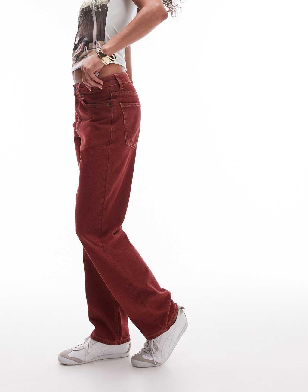 Topshop mid rise Runway jeans in red  Product Image