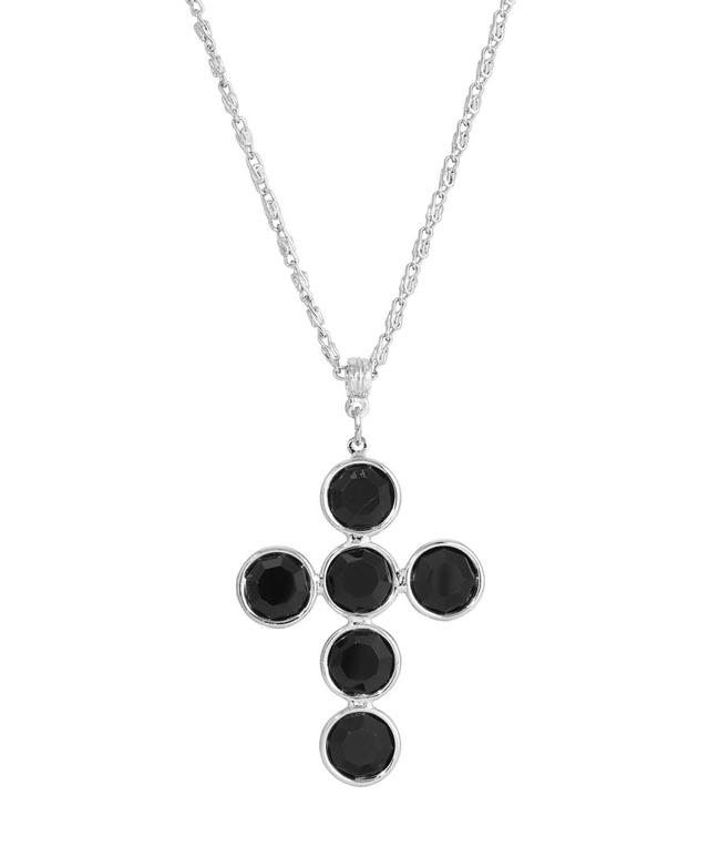 1928 Black Crystal Cross Necklace, Womens Product Image