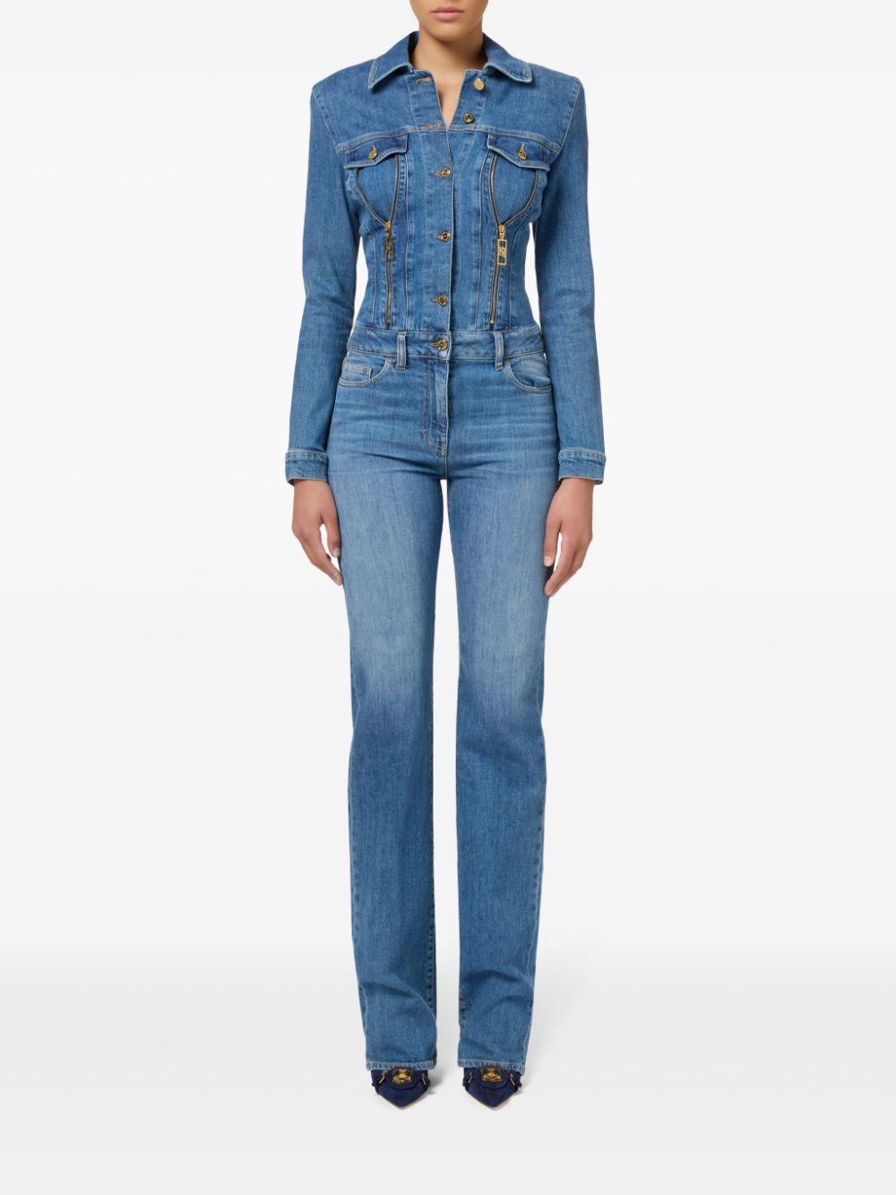 zip-detailing denim jumpsuit Product Image