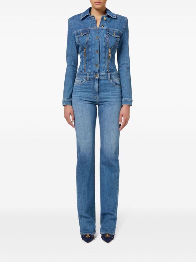 zip-detailing denim jumpsuit Product Image