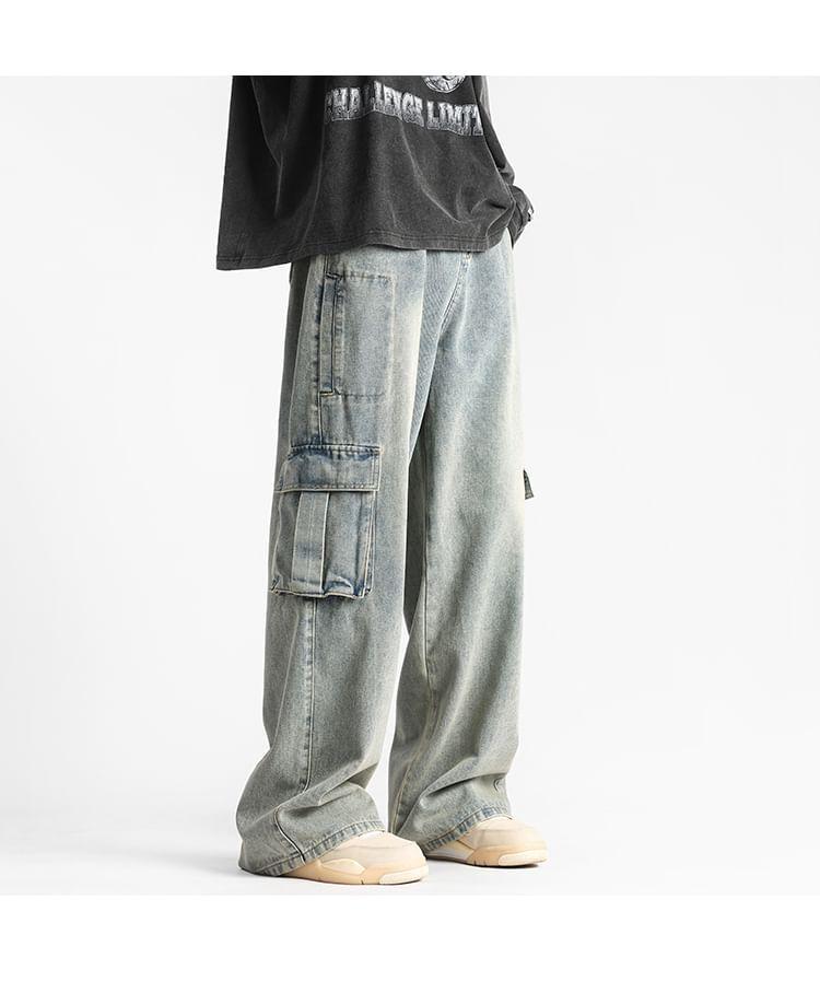 Mid Rise Straight Leg Cargo Jeans Product Image