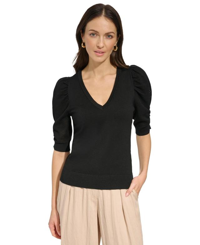 Dkny Womens Puff-Sleeve V-Neck Sweater Product Image