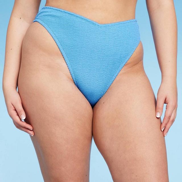 Womens Pucker V-Front High Waist Extra High Leg Cheeky Bikini Bottom - Wild Fable Blue XL Product Image