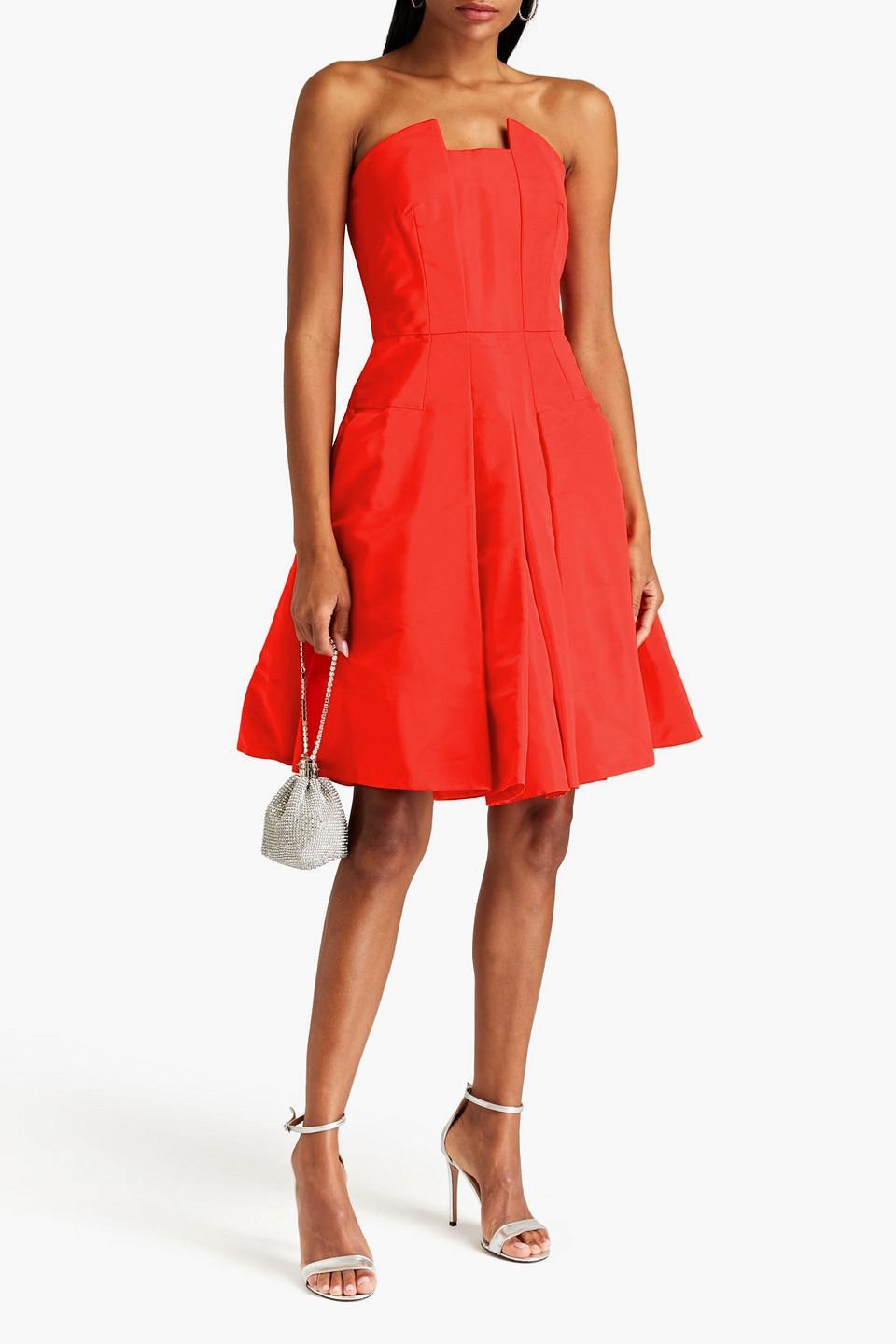 Strapless Pleated Silk-faille Dress In Bright Orange Product Image