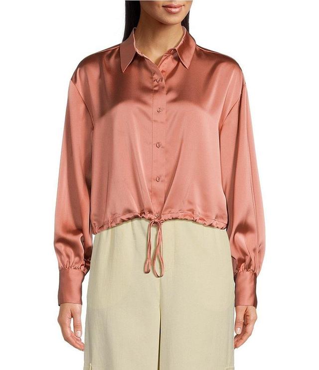 Le' AL.X Coordinating Bishop Sleeve Button Front Tie Waist Blouse Product Image