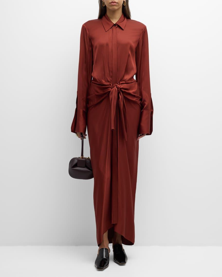 Mila Draped Tie-Front Satin Shirtdress Product Image