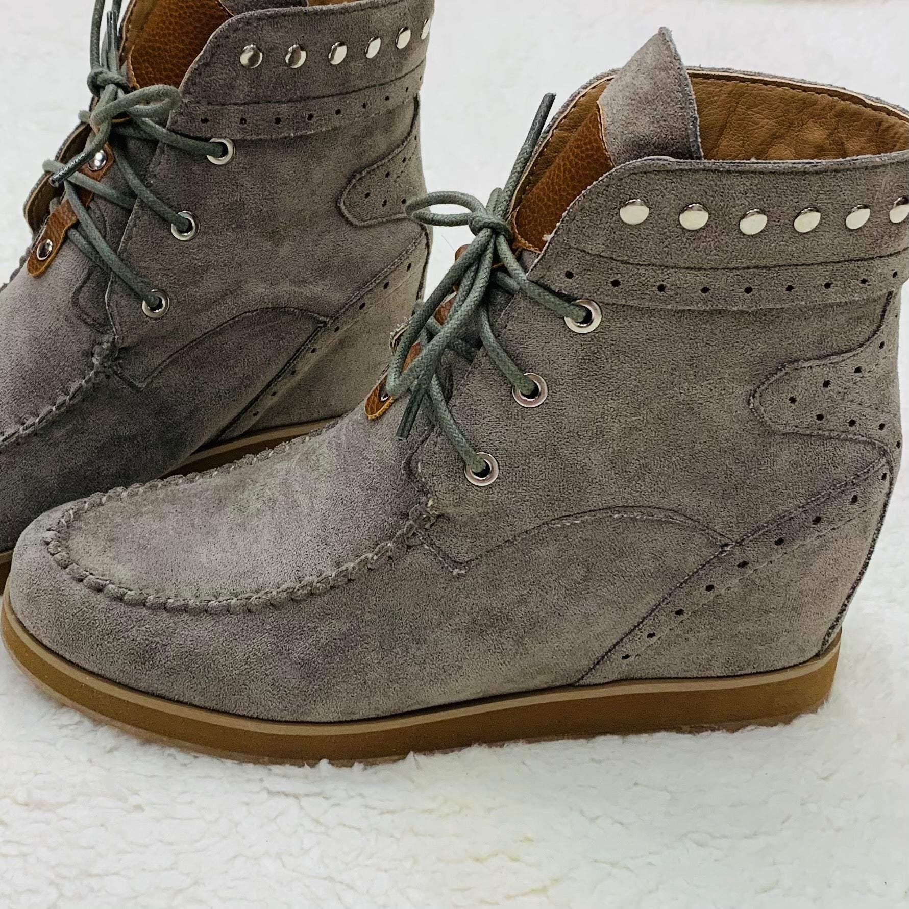 Grey Moccasin Wedge Bootie Product Image