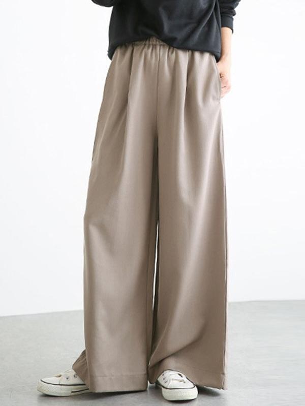 High Waisted Wide Leg Elasticity Solid Color Split-Joint Wide Side Pants Trousers Product Image