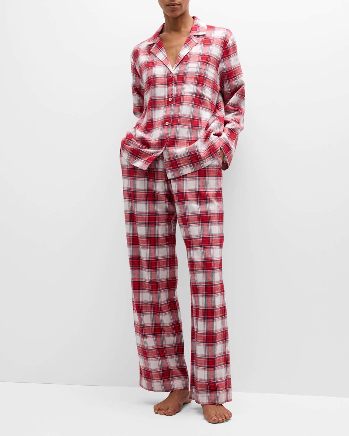 Plaid-Print Cotton Flannel Pajama Set Product Image