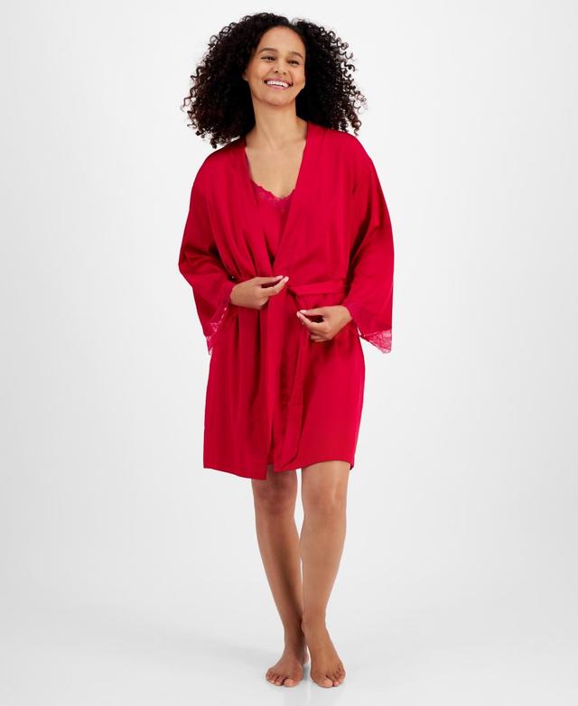 I.n.c. International Concepts Womens Lace-Trim Stretch Satin Wrap Robe, Created for Macys Product Image