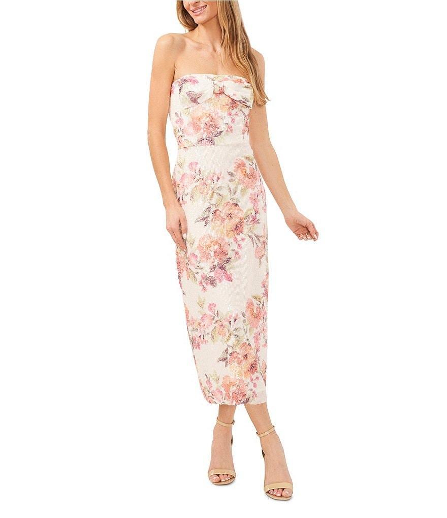 CeCe Sequin Bow Floral Strapless Maxi Dress Product Image