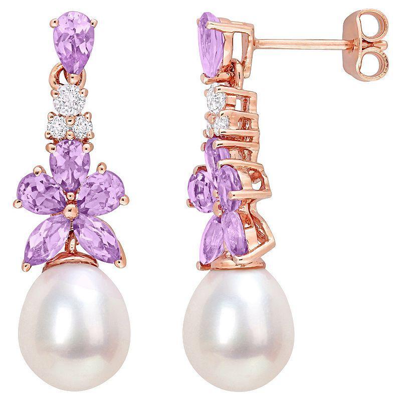 Stella Grace 18k Rose Gold Over Silver Freshwater Cultured Pearl & Gemstone Drop Earrings, Womens, Sterling Product Image