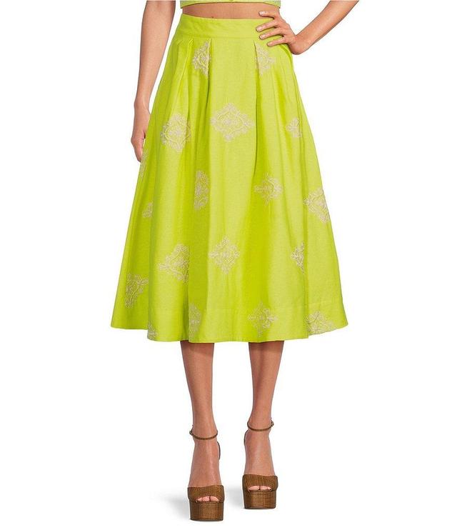 A Loves A Coordinating High Rise Embroidered Pocketed A-Line Midi Skirt Product Image