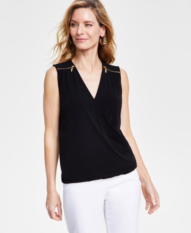 I.n.c. International Concepts Womens Sleeveless Zip-Shoulder Surplice Blouse, Created for Macys Product Image