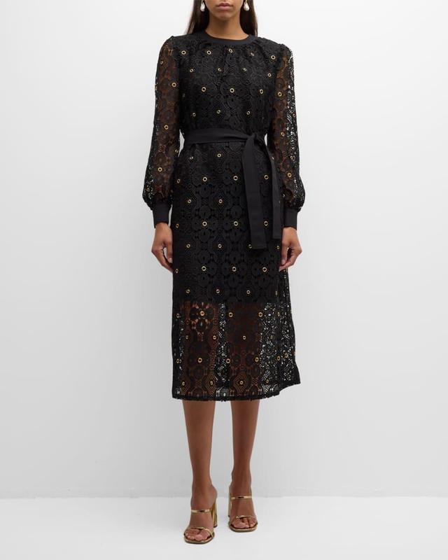 Grommet-Embellished Lace Midi Dress Product Image