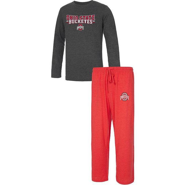 Mens Concepts Sport Scarlet/Heathered Charcoal Ohio State Buckeyes Meter Long Sleeve T-Shirt & Pants Sleep Set Product Image