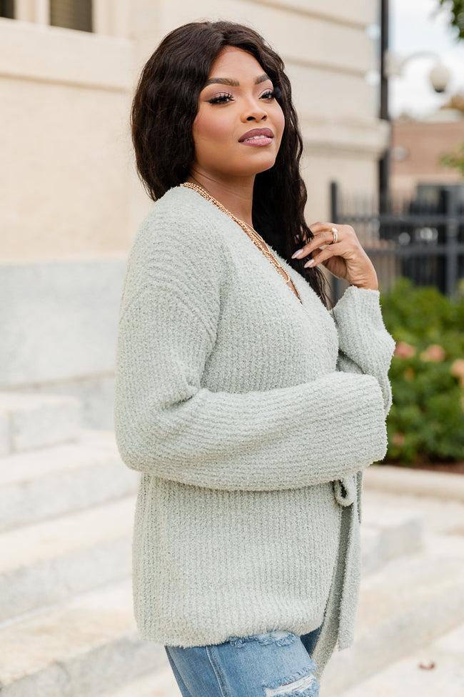 Find Your Purpose Sage Fuzzy Wrap Cardigan FINAL SALE Product Image