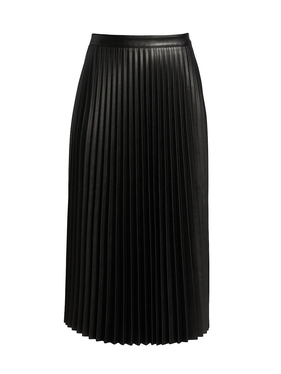 Womens Pleated Faux-Leather Midi-Skirt product image