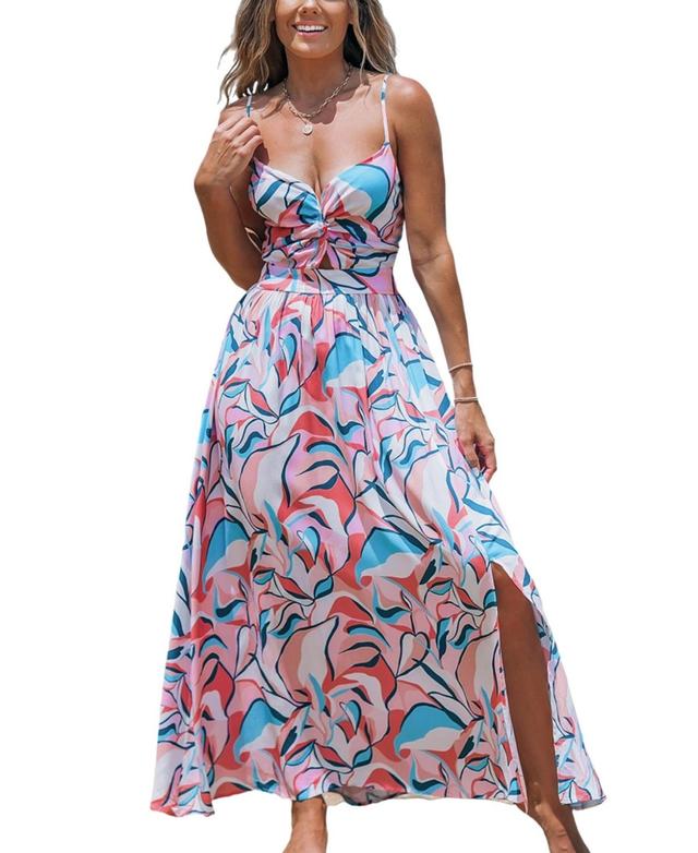 Cupshe Womens Pink Abstract Sweetheart Twist & Keyhole Maxi Beach Dress Product Image