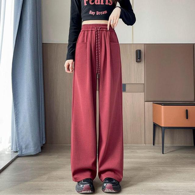 Drawstring Waist Plain Wide Leg Sweatpants Product Image