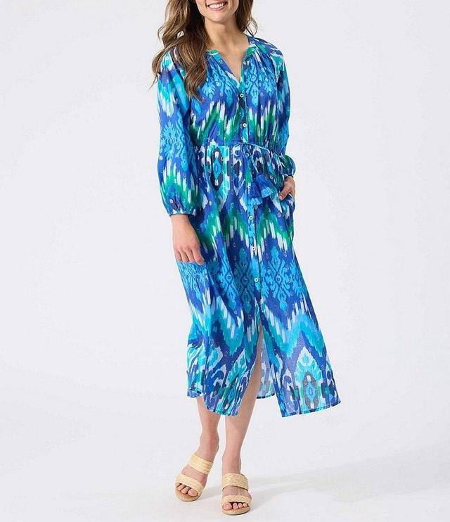 Tommy Bahama Cala Azure Long Sleeve Button Front Swim Cover-Up Shirt Dress Product Image