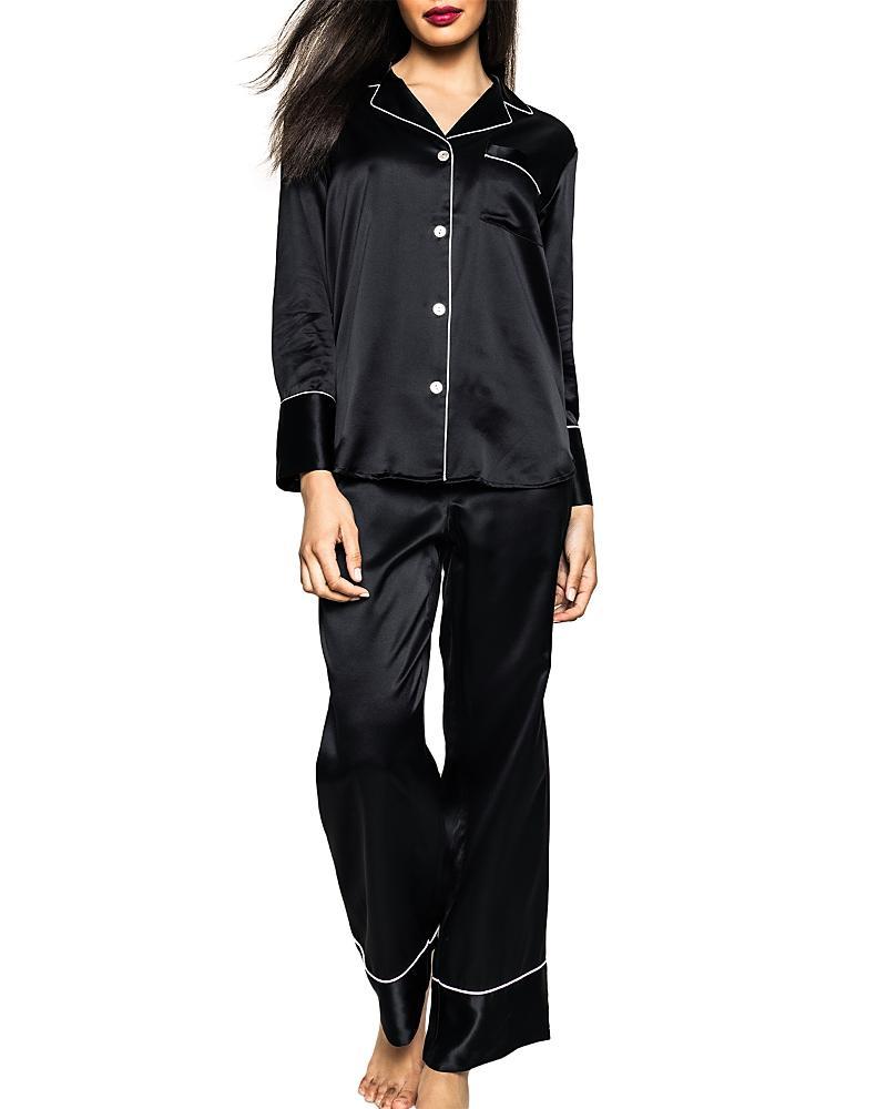 Petite Plume Contrast Piping Silk Pajamas Product Image