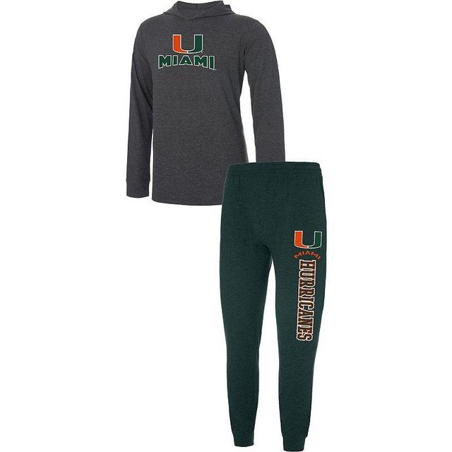 Mens Concepts Sport /Charcoal Miami Hurricanes Meter Long Sleeve Hoodie T-Shirt & Jogger Pants Set Product Image