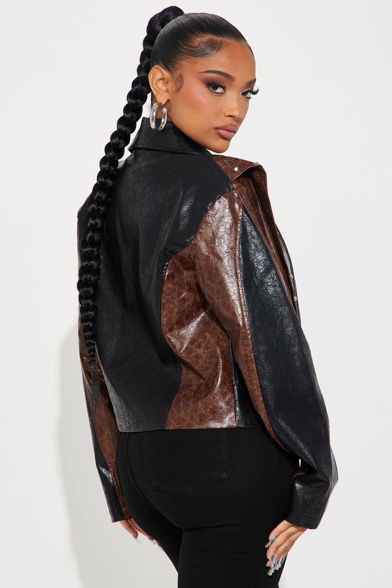 A Bit Of Flair Faux Leather Jacket - Black/combo Product Image