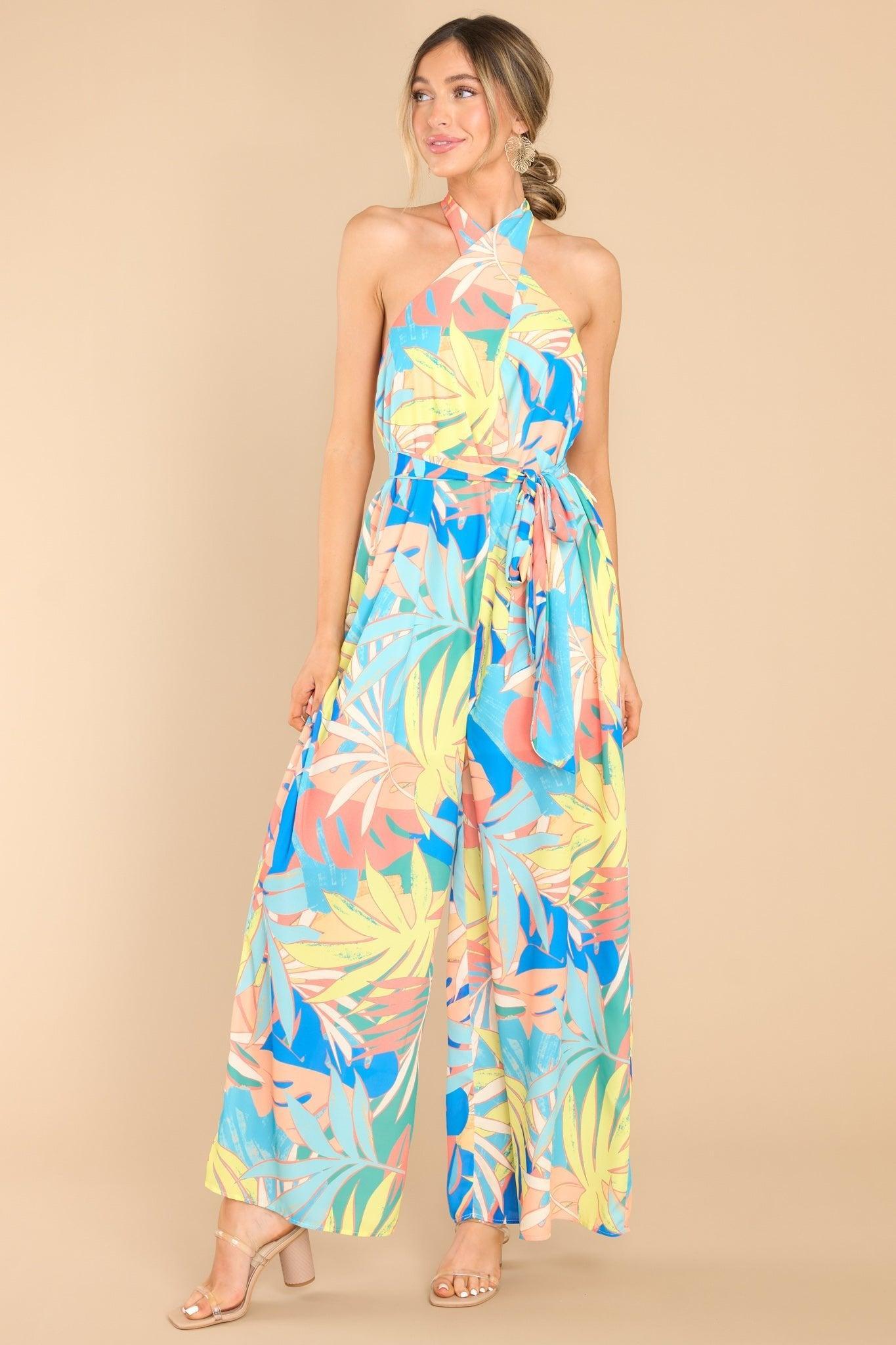 Ocean Drive Blue Tropical Print Jumpsuit Product Image