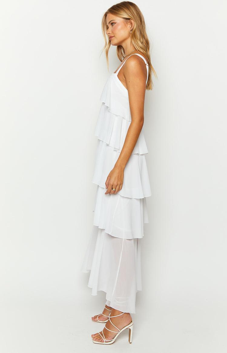 Brielle White Layered Frill Maxi Dress Product Image