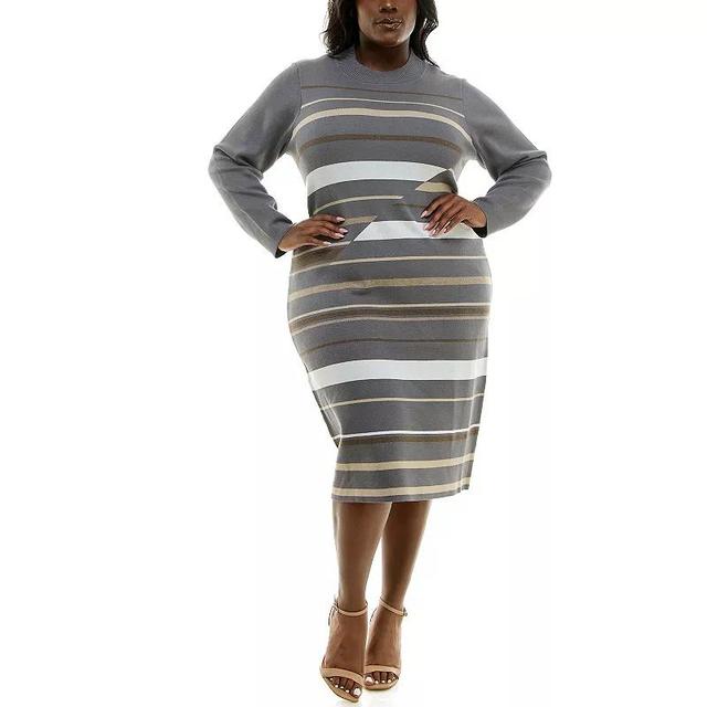 Plus Size Nina Leonard Long Sleeve Rib Knit Bodycon Dress, Womens Brown Team Product Image