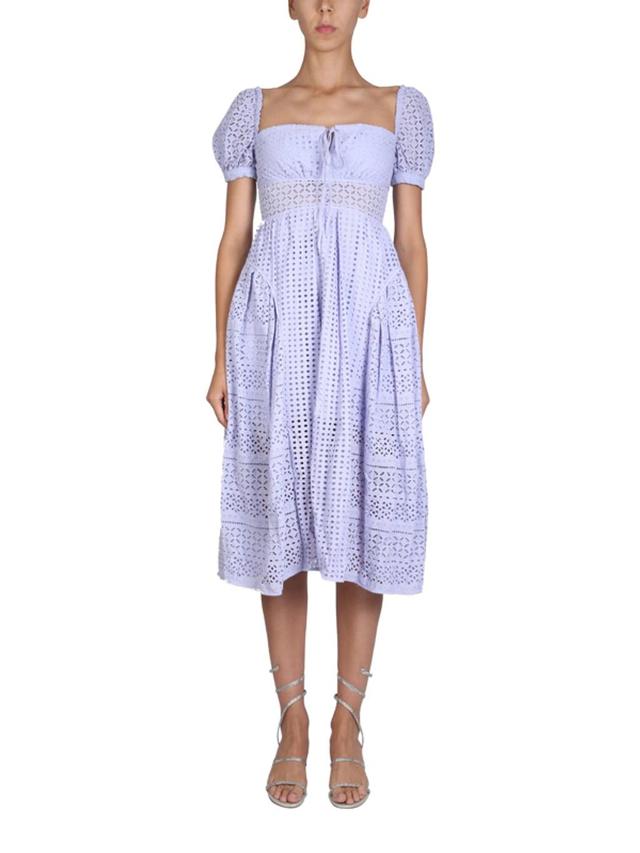 Paneled Broderie Anglaise Cotton Midi Dress In Lilac Product Image