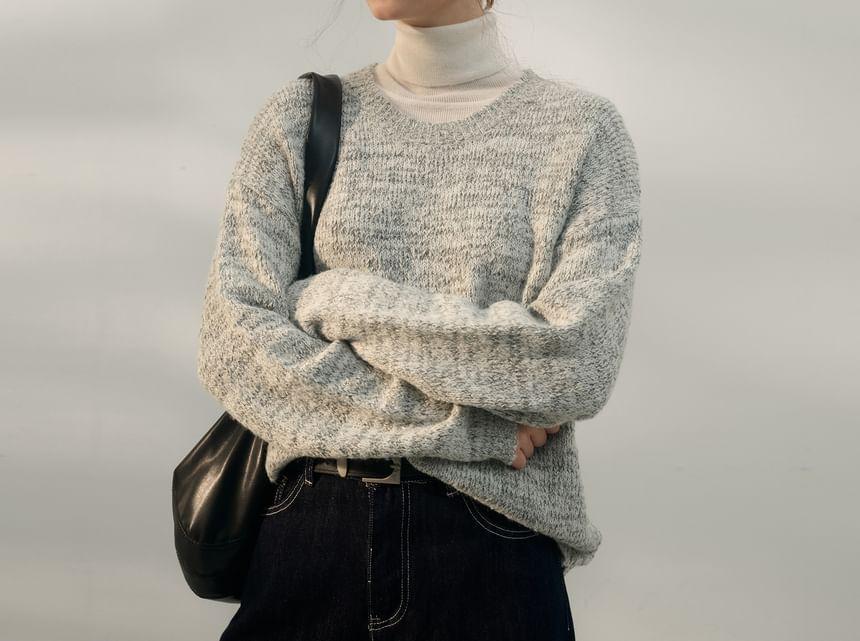 Round Neck Plain Oversized Sweater Product Image